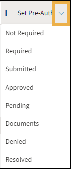 Set Pre-Auth menu list with yellow highlight box around the drop down arrow.